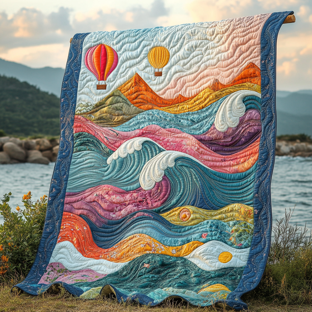 High Above Quilted Blanket Cool Throw Blanket Sky Air Balloon Gifts For Her - Bancroftclothings