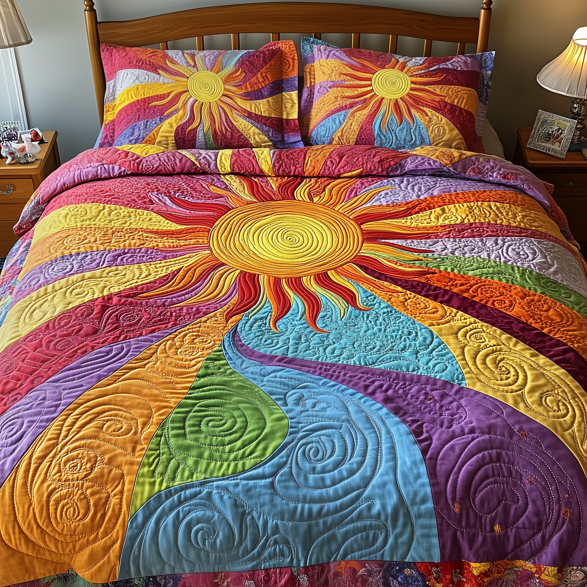 Hippie Sunshine Quilted Bedding Set Stay warm this winter Romantic Christmas Gifts - Bancroftclothings