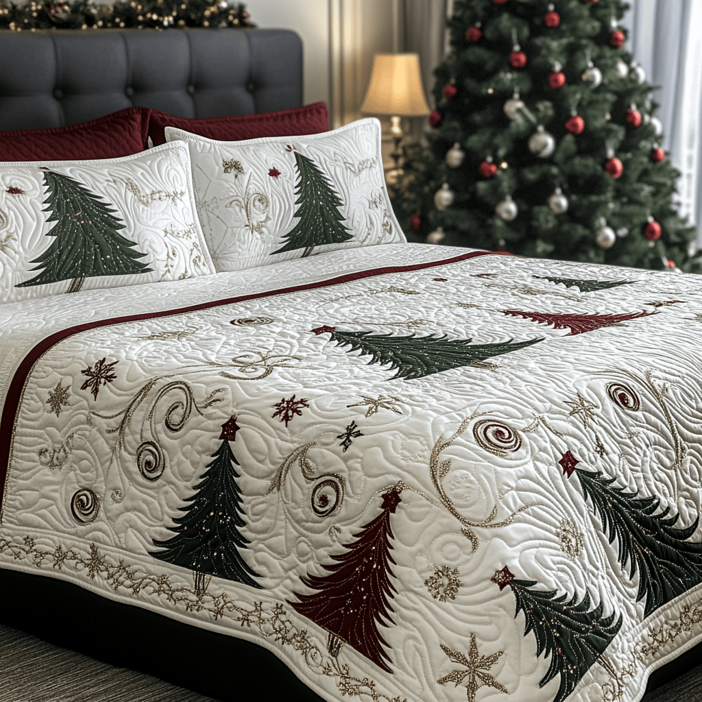 Holiday Forest Quilted Bedding Set Stay warm this winter Christmas Presents For Wife - Bancroftclothings