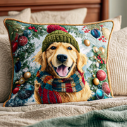 Holiday Golden Spirit Quilted Pillow Case Christmas Sofa Pillow Covers Best Golden Retriever Gifts - Bancroftclothings