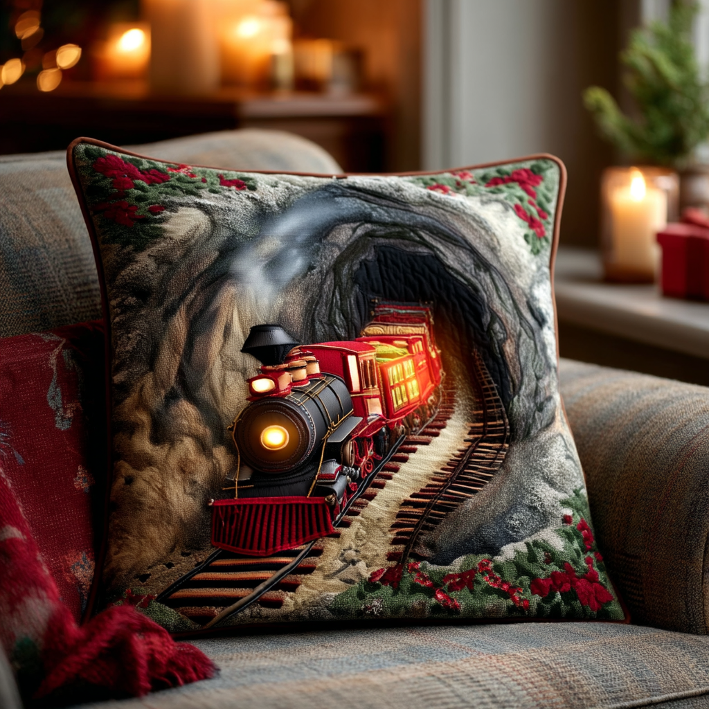 Holiday Tunnel Ride Quilted Pillow Case Holiday Throw Pillow Covers Christmas Present Ideas - Bancroftclothings
