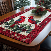 Holly Cardinal Quilted Table Runner Holiday Dining Table Runner Decorations Cardinal Themed Gifts - Bancroftclothings