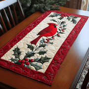 Holly Cardinal Quilted Table Runner Holiday Dining Table Runner Decorations Red Cardinal Gifts Ideas - Bancroftclothings