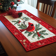 Holly Cardinal Quilted Table Runner Holiday Dining Table Runner Decorations Xmas Gifts - Bancroftclothings