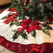 Holly Poinsettia Christmas Quilted Tree Skirt Magical Christmas Tree Skirt to Impress Guests - Bancroftclothings