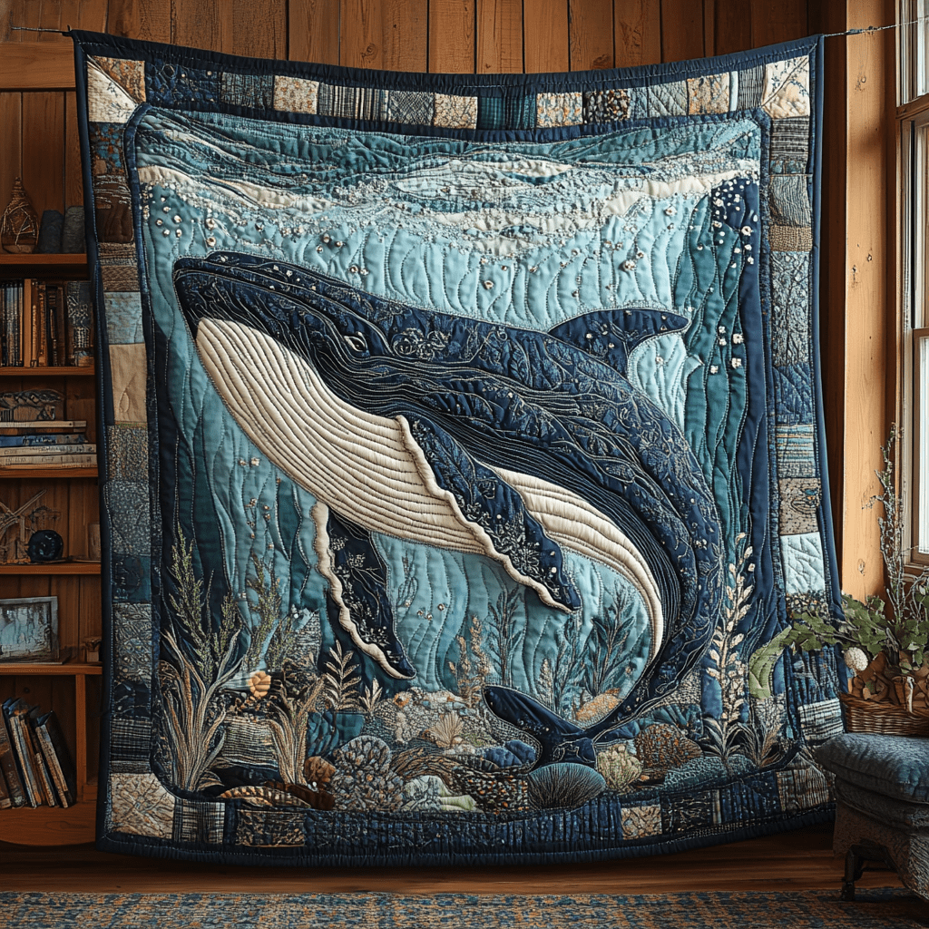 Humpback Serenity Quilted Blanket Christmas Bedroom Decor Whale Gifts For Her - Bancroftclothings