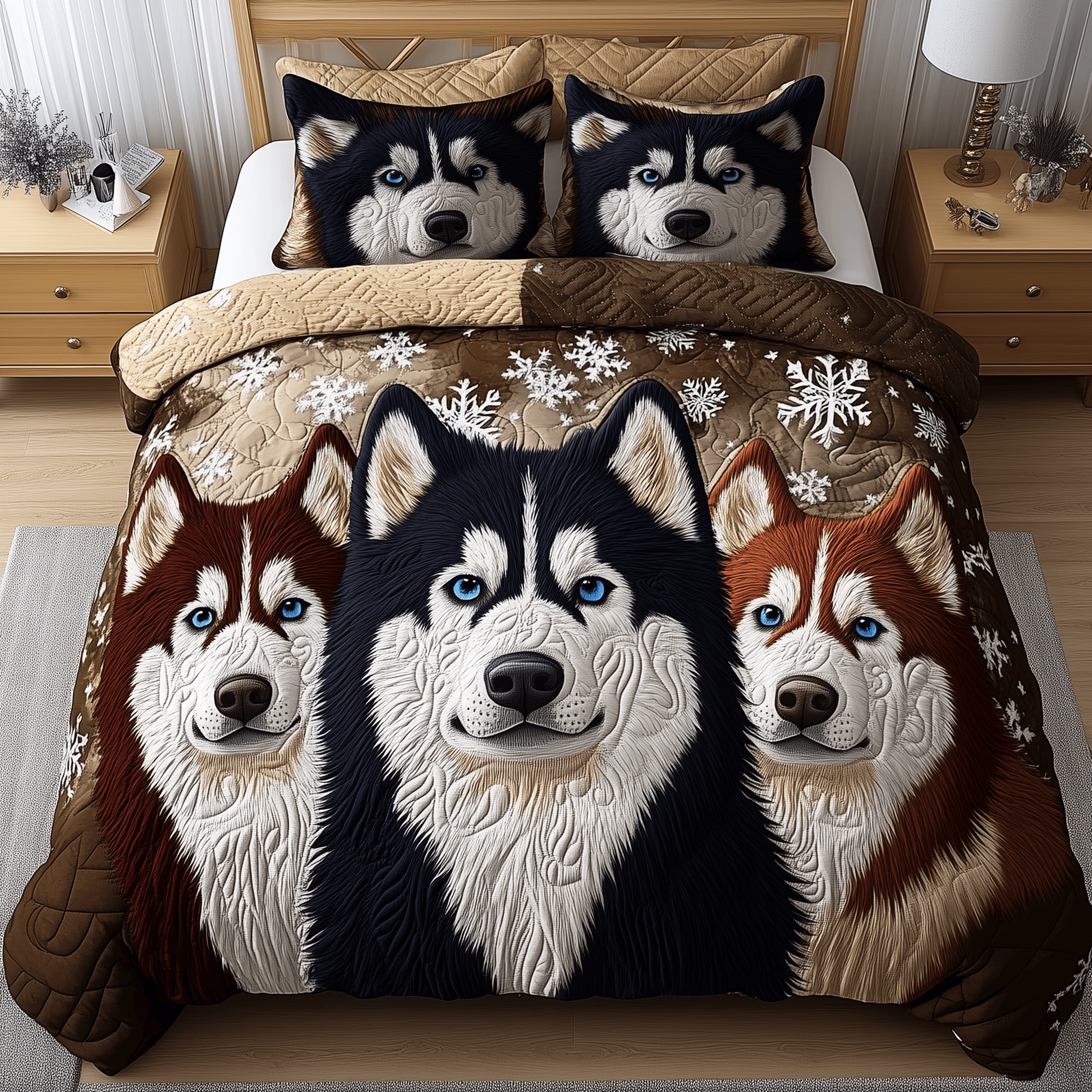 Husky Guardian Quilted Bedding Set Duvet Cover Bedspread Set Merch Mother And Son Gifts - Bancroftclothings