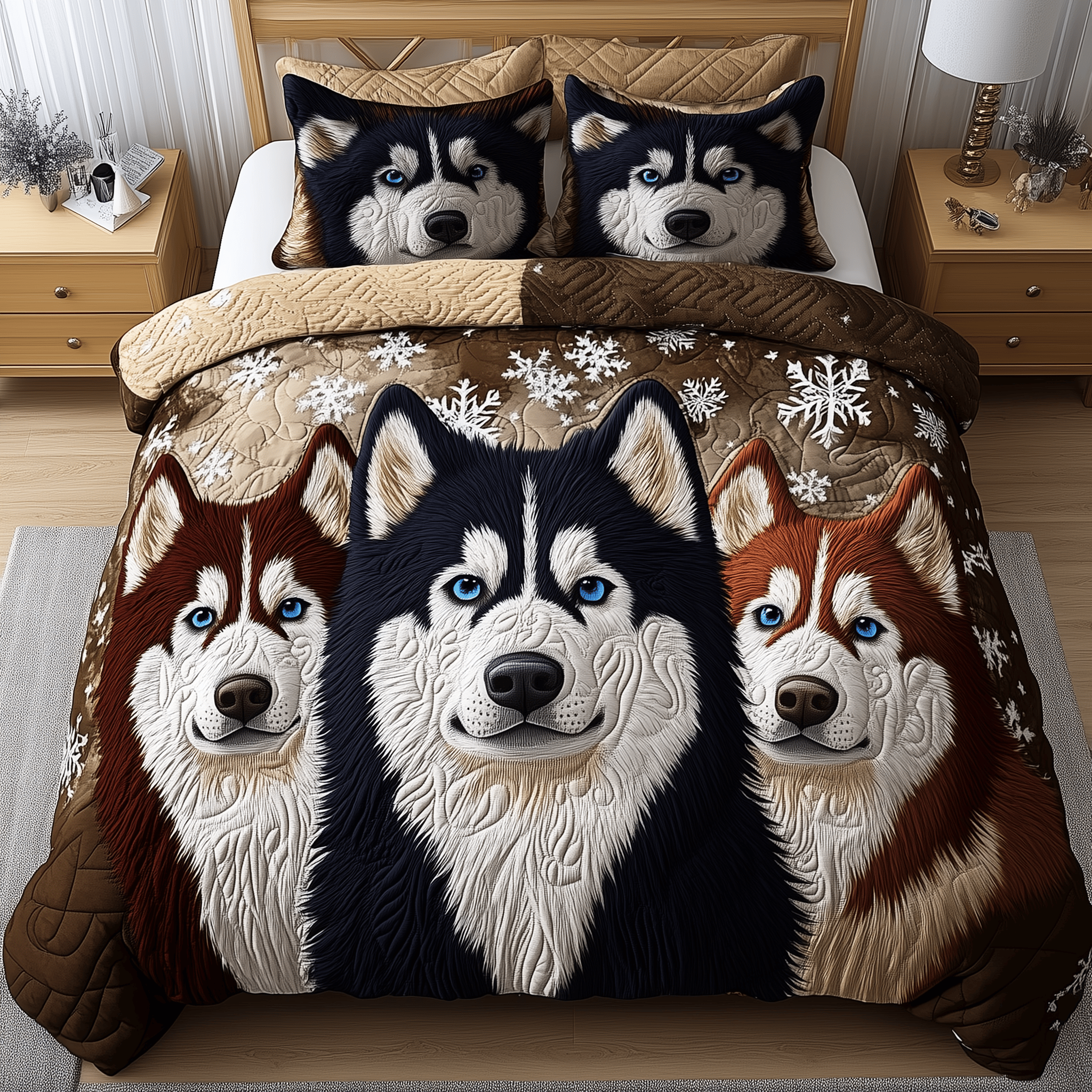 Husky Guardian Quilted Bedding Set Duvet Cover Bedspread Set Merch Mother And Son Gifts - Bancroftclothings