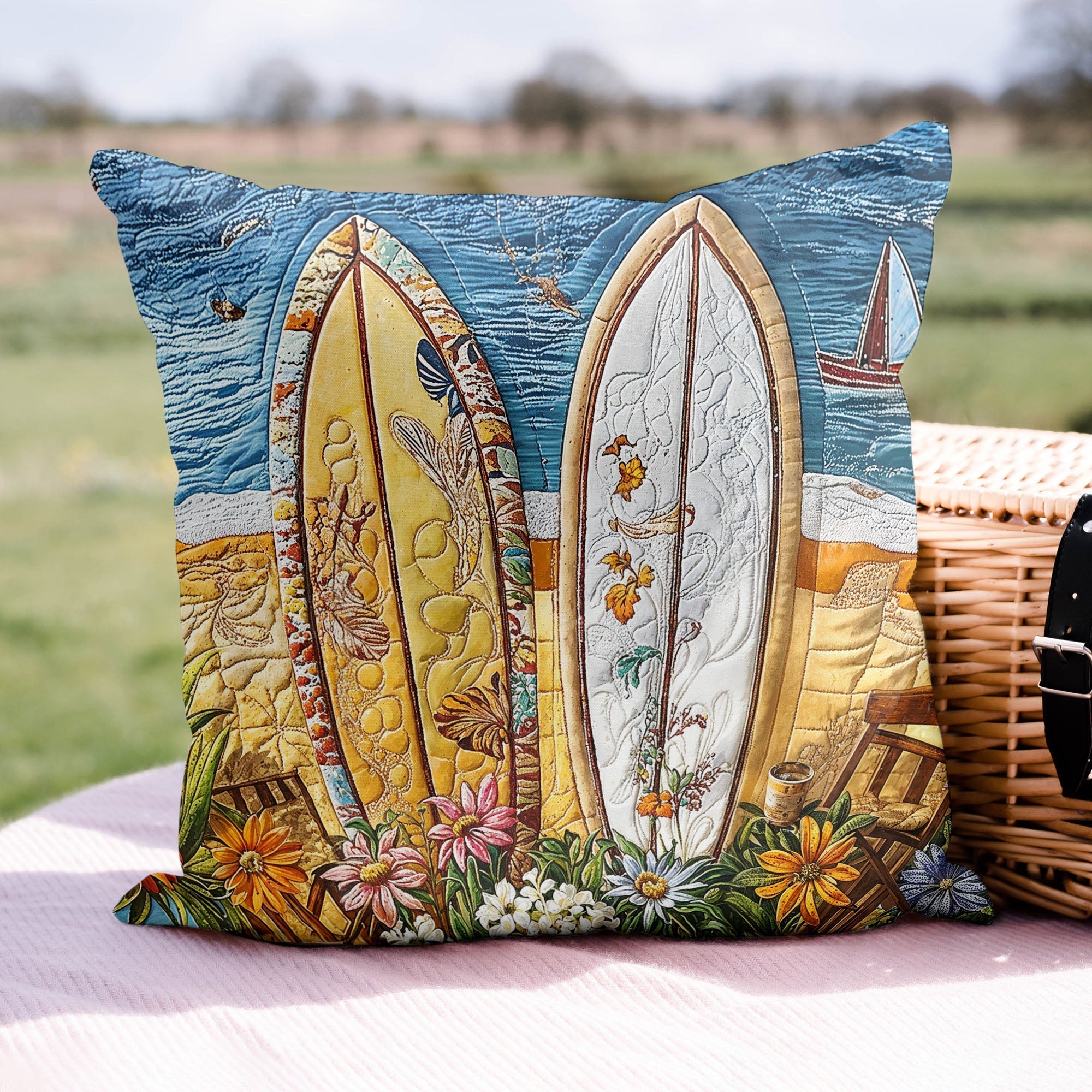 Island Breeze Quilted Pillow Case Natural Home Decor Best Gifts For Surfing Lovers - Bancroftclothings