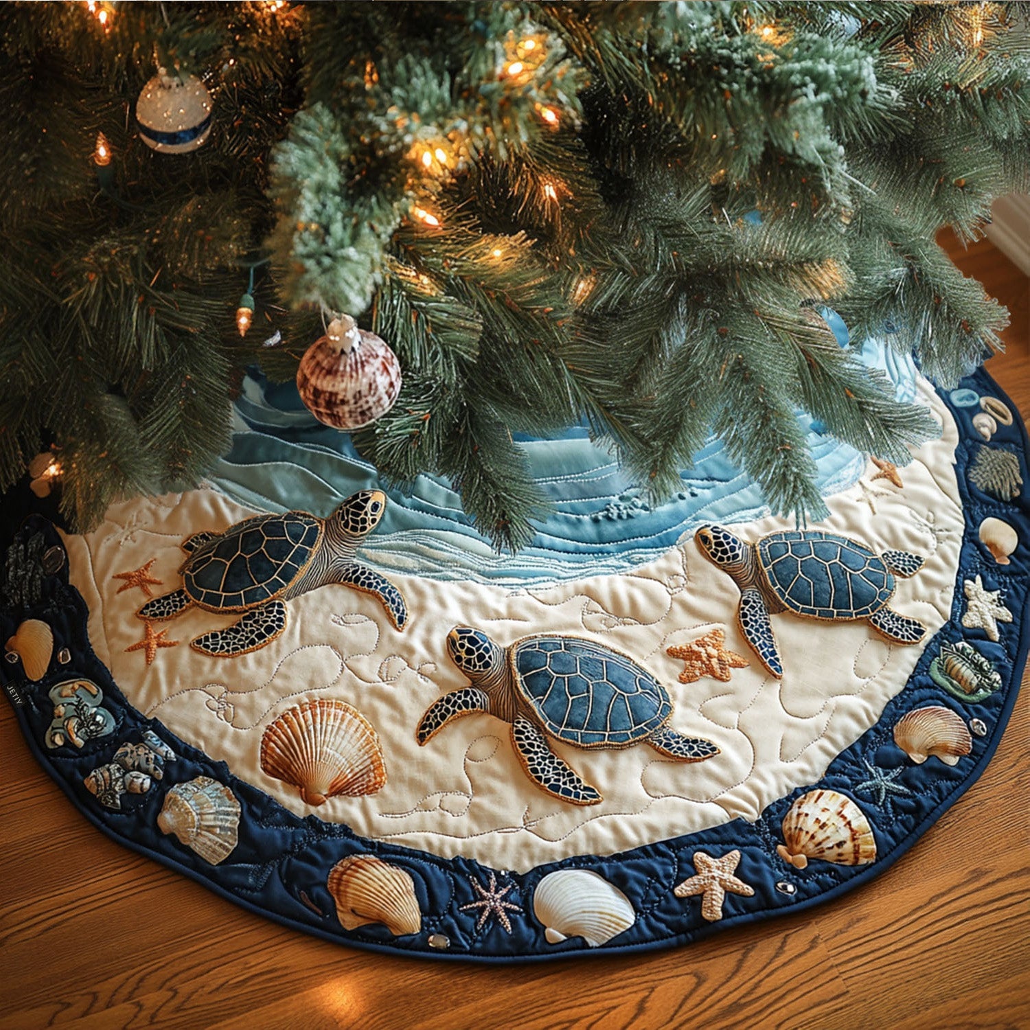 Island Turtle Quilted Christmas Tree Skirt Beautiful Tree Skirt to Complete Your Christmas Look - Bancroftclothings