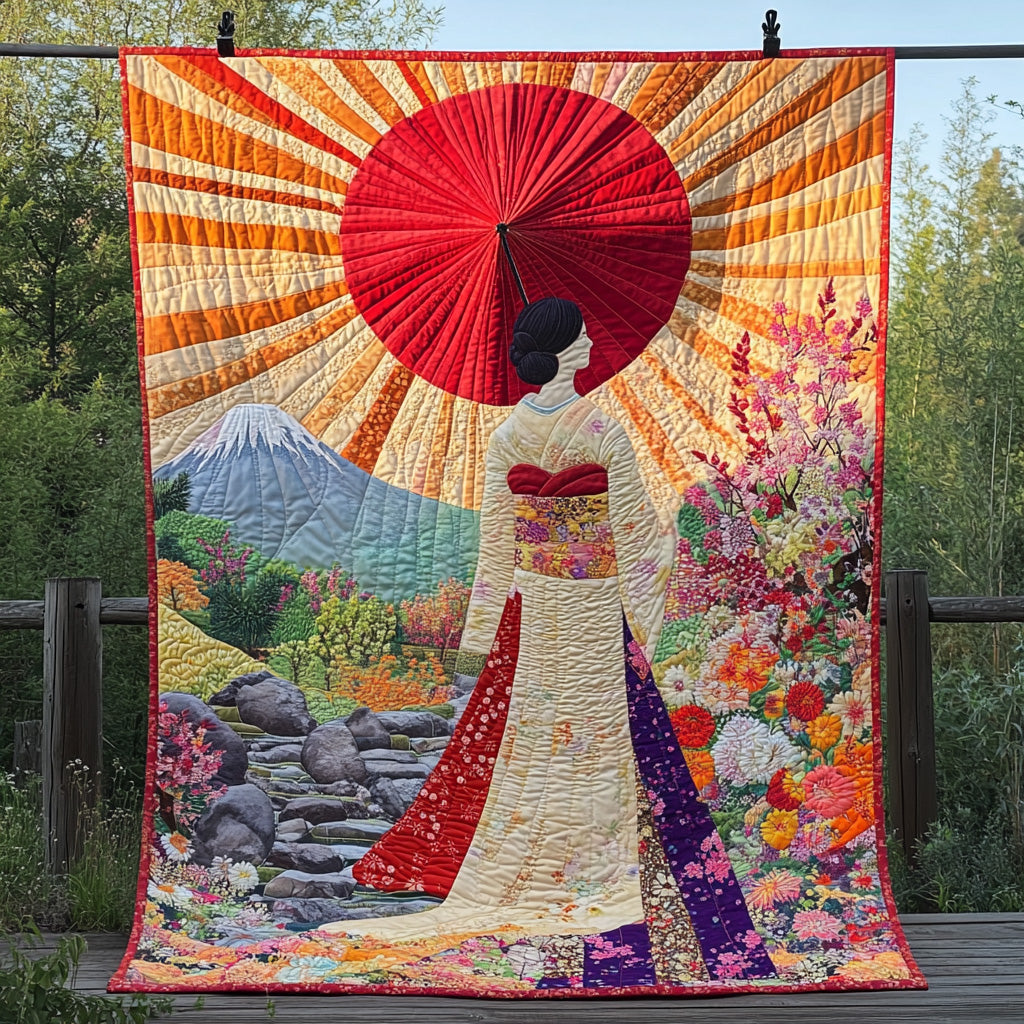 Japanese Geisha Charm Quilted Blanket Cute Throw Blanket Unique Camping Themed Gifts - Bancroftclothings