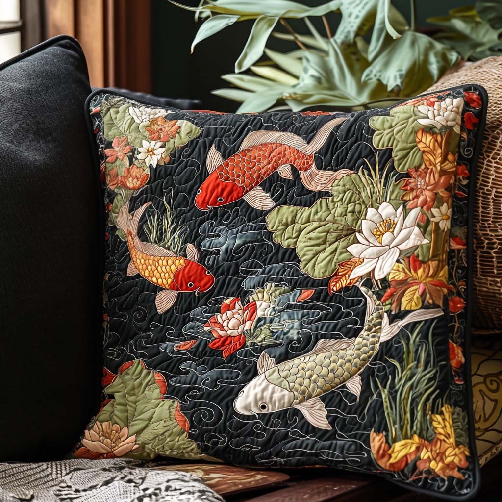 Japanese Koi Elegance Quilted Pillow Case Natural Home Decor Koi Fish Lover Gifts - Bancroftclothings