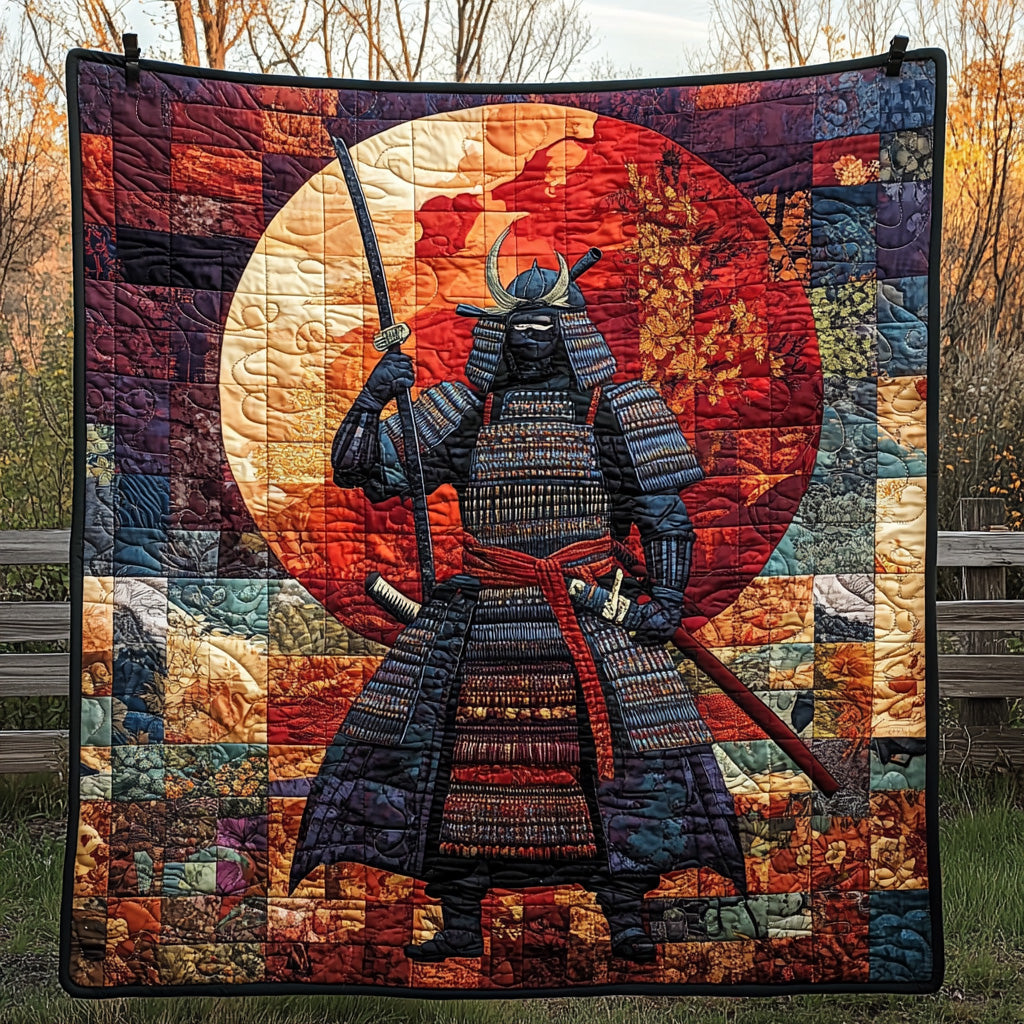 Japanese Samurai Charm Quilted Blanket Sofa Couch Throw Blanket Camping Gifts For Couples - Bancroftclothings