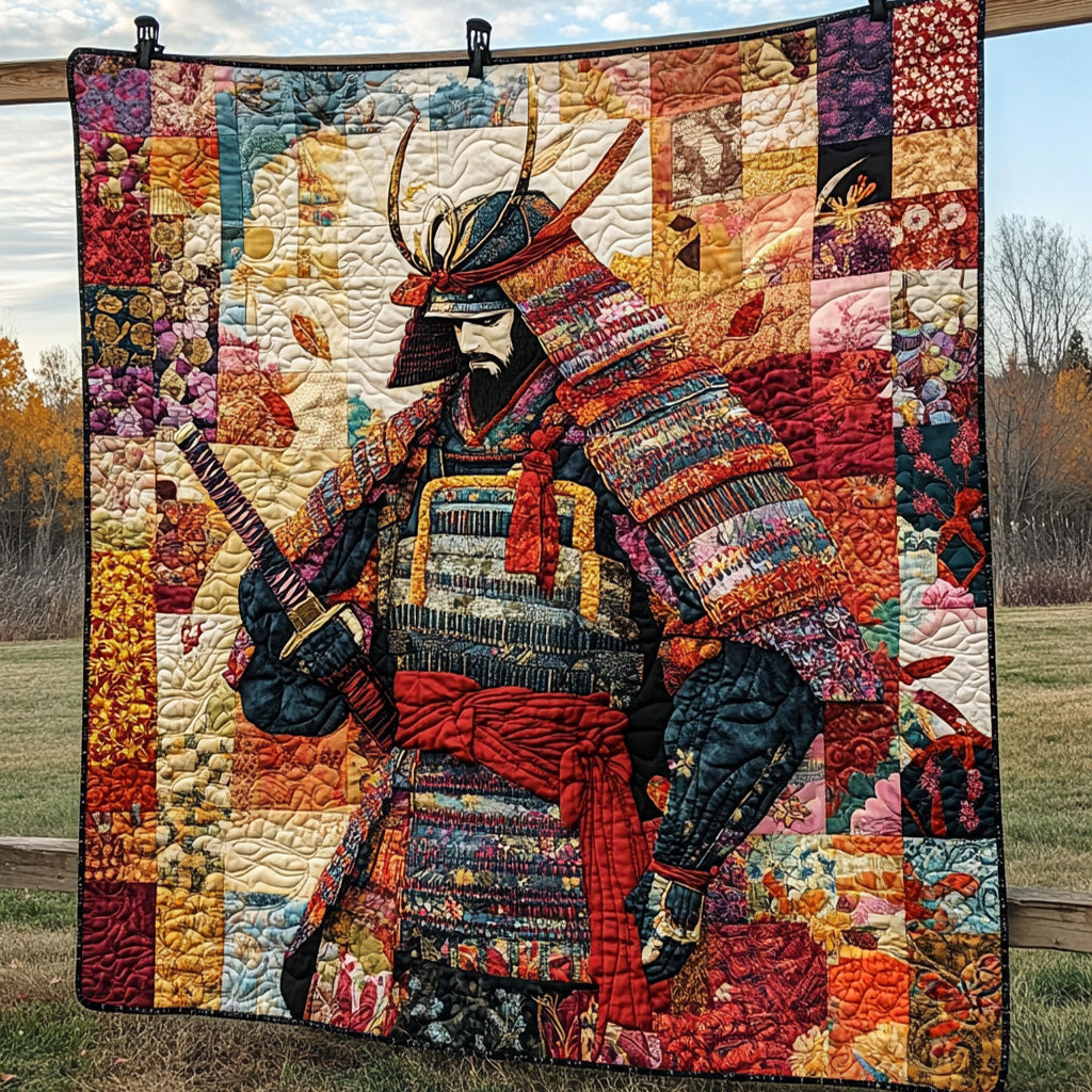 Japanese Samurai Floral Charm Quilted Blanket Bedroom Decor Patriotic Eagle Gifts For Adults - Bancroftclothings