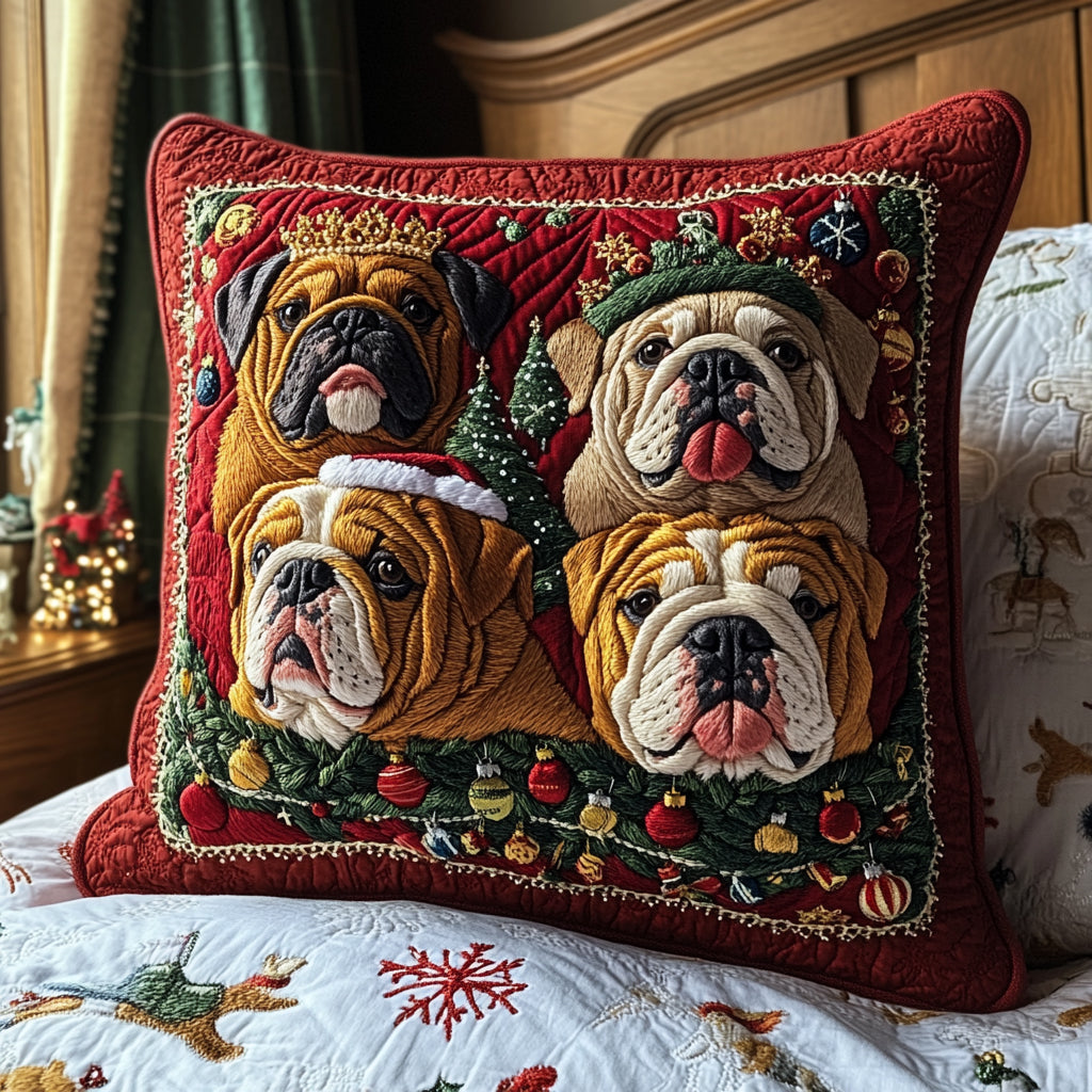 Jingle Bulldog Joy Quilted Pillow Case Holiday Pillow Case Great Gifts For Dog Lovers - Bancroftclothings