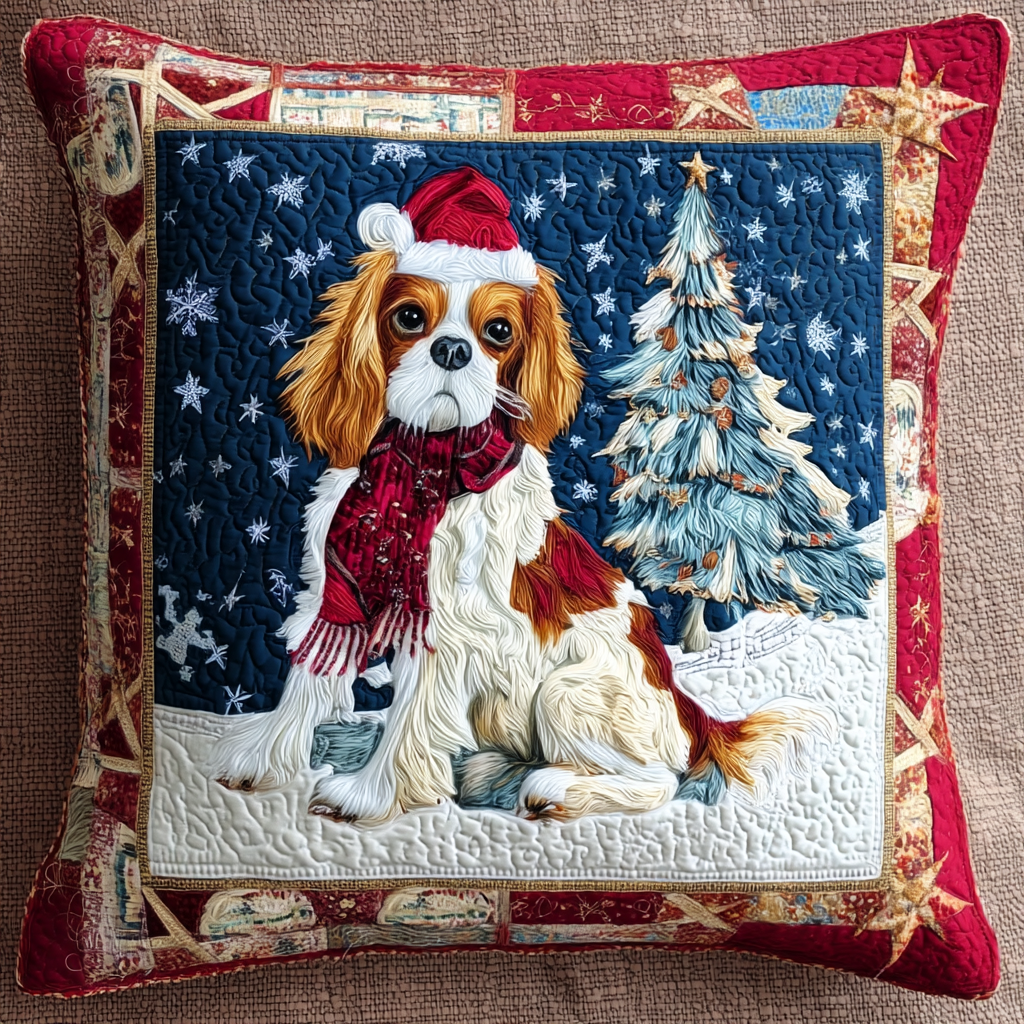 Jolly King Charles Quilted Pillow Case Winter Throw Pillow Covers Gifts For Dog Owners - Bancroftclothings