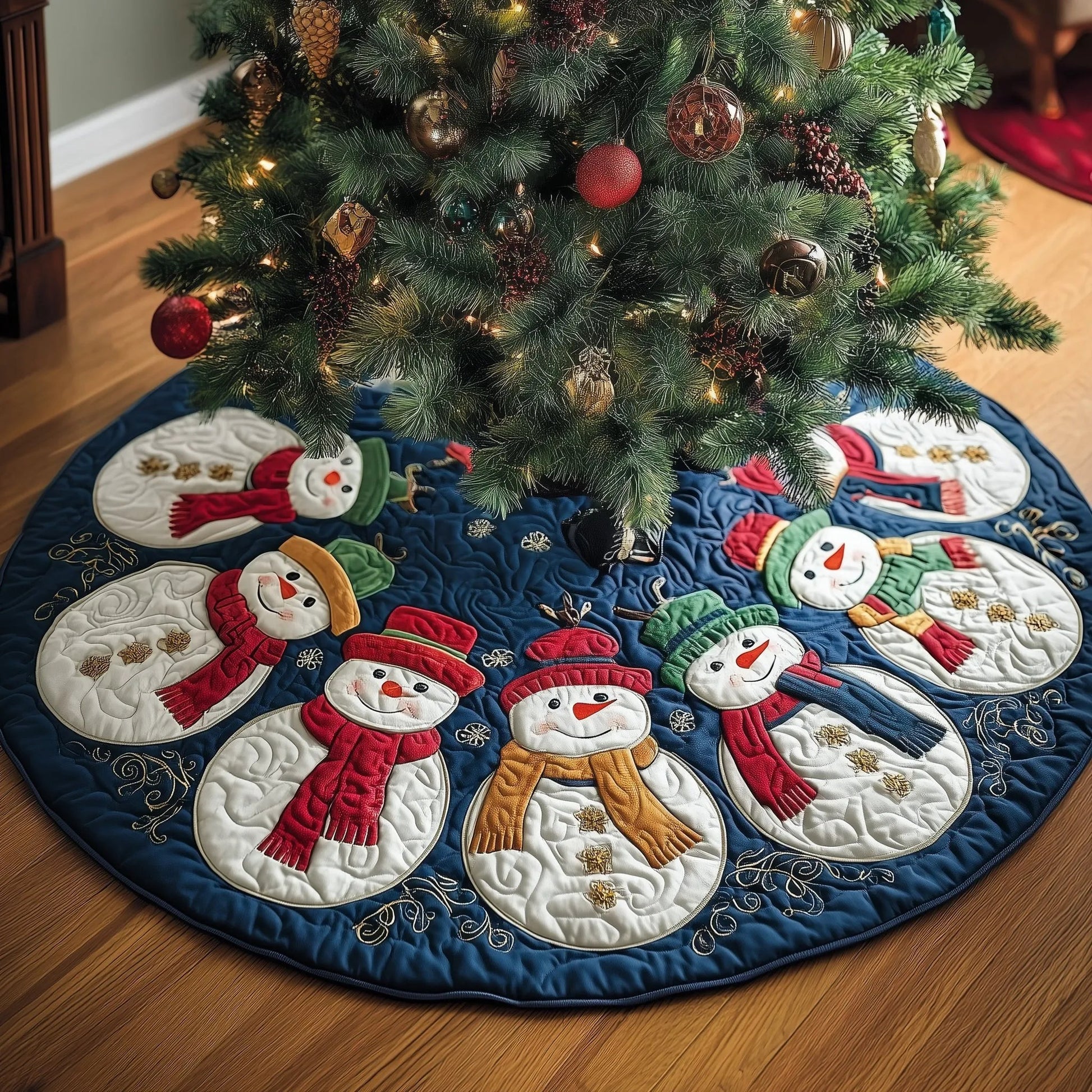 Jolly Snowman Quilted Tree Skirt Aesthetic Home Decor Snowman Lover Christmas Gifts - Bancroftclothings