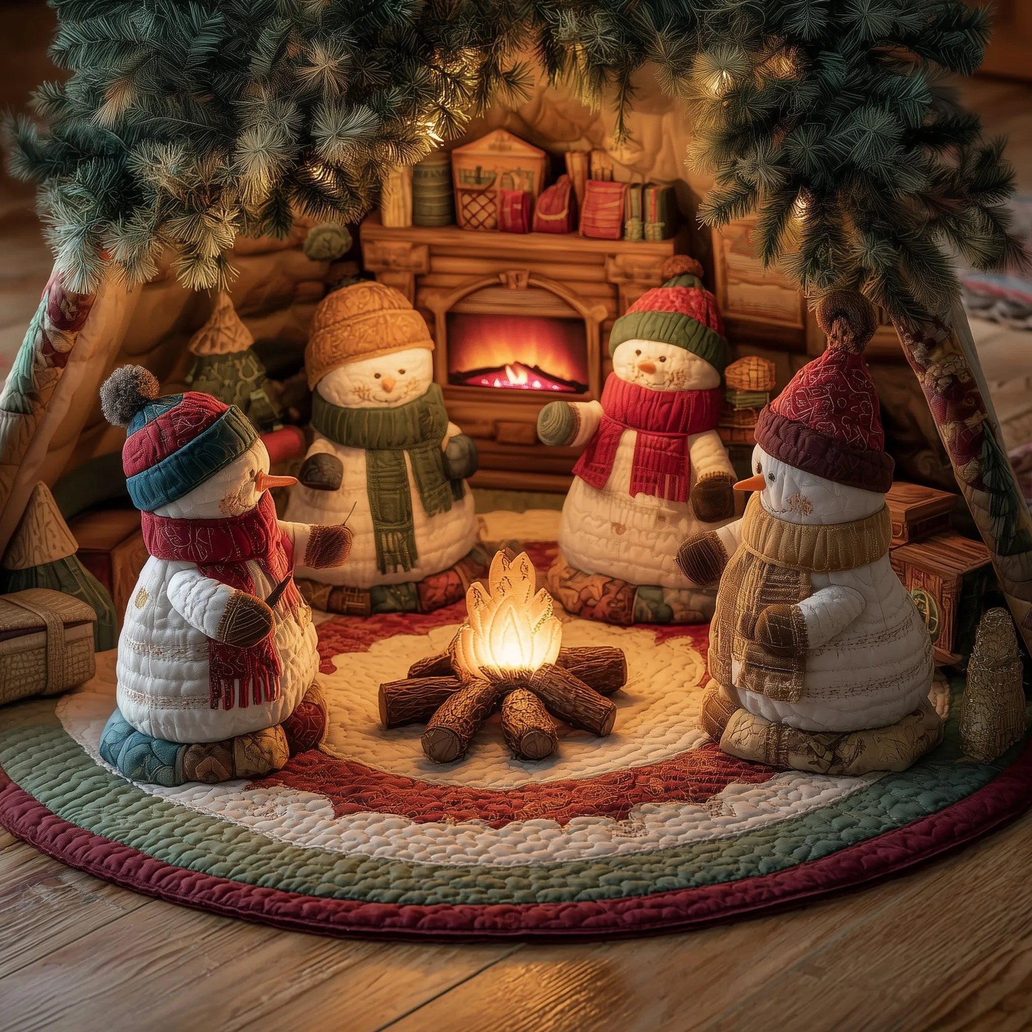 Jolly Snowman Quilted Tree Skirt Festive Themed Aesthetic Home Decor Tree Decorations - Bancroftclothings