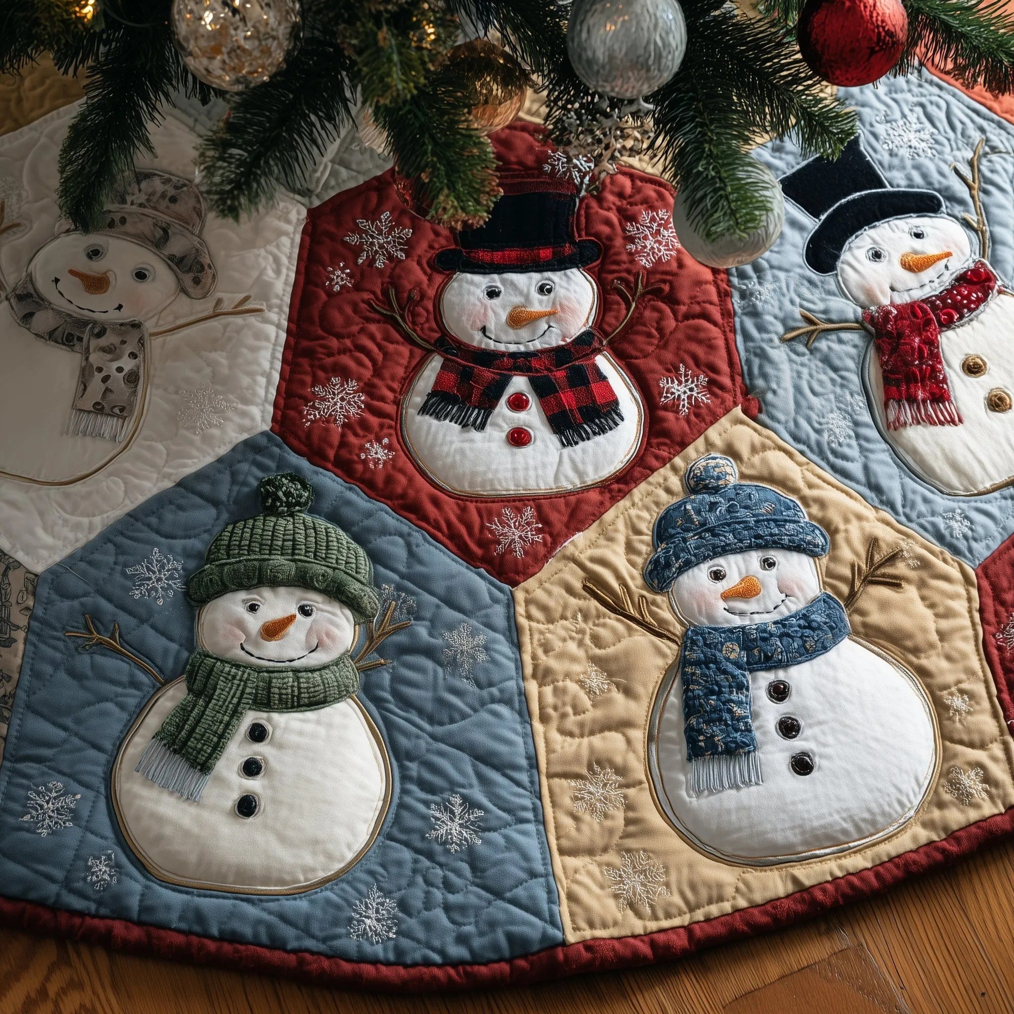 Jolly Snowman Quilted Tree Skirt Winter Home Decor Aesthetic Home Decor Xmas Presents - Bancroftclothings