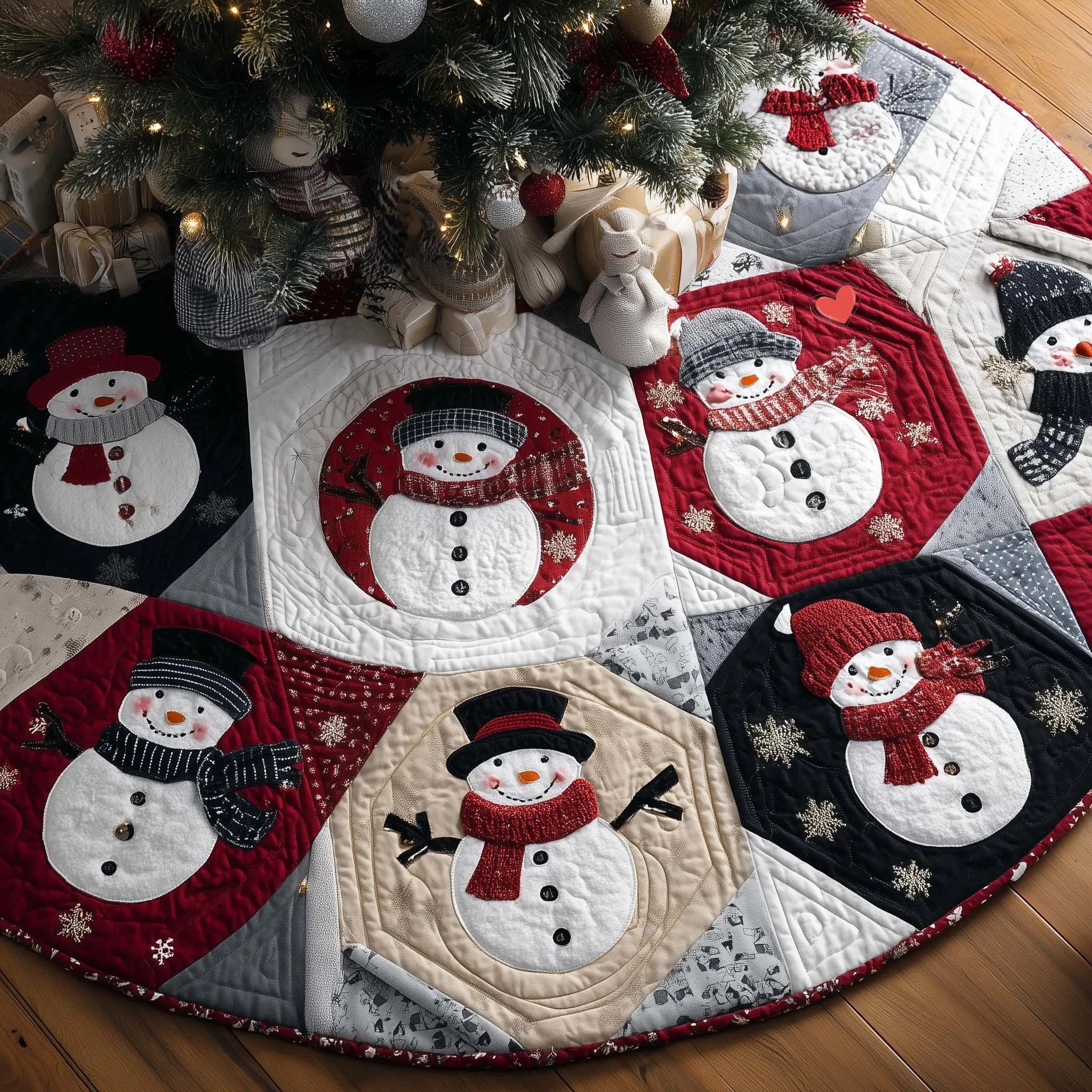 Jolly Snowman Quilted Tree Skirt Winter Themed Aesthetic Home Decor Snowman Lover Presents - Bancroftclothings