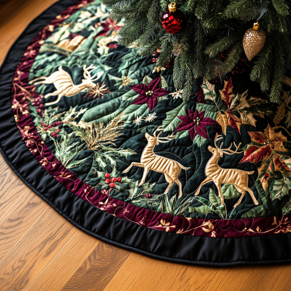 Joyful Journey Quilted Christmas Tree Skirt Trending Christmas Tree Skirt Merch 2025 - Bancroftclothings