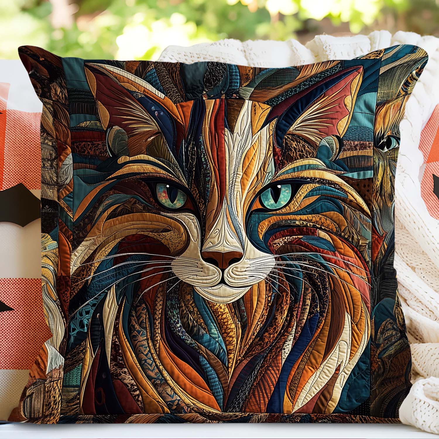 Jungle Cat Purrs And Patches Quilted Pillow Case Boho Style Animal Home Decor Animal Gifts - Bancroftclothings