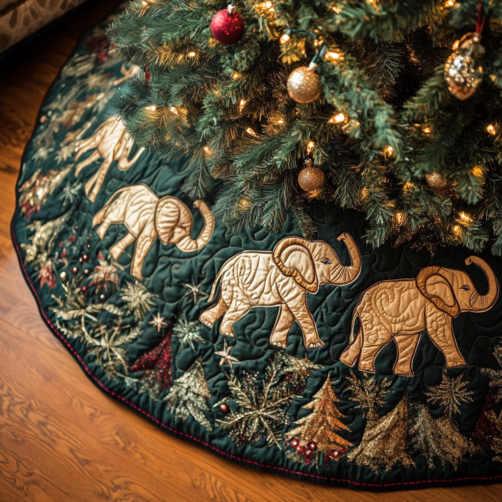 Jungle Joy Christmas Quilted Tree Skirt Magical Christmas Tree Skirt to Impress Guests - Bancroftclothings