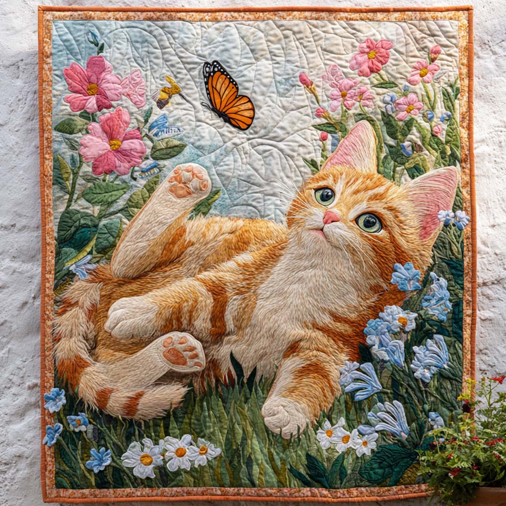 Kitty Blooms Quilted Blanket Sofa Couch Throw Blanket Gifts For Gnome Lovers - Bancroftclothings