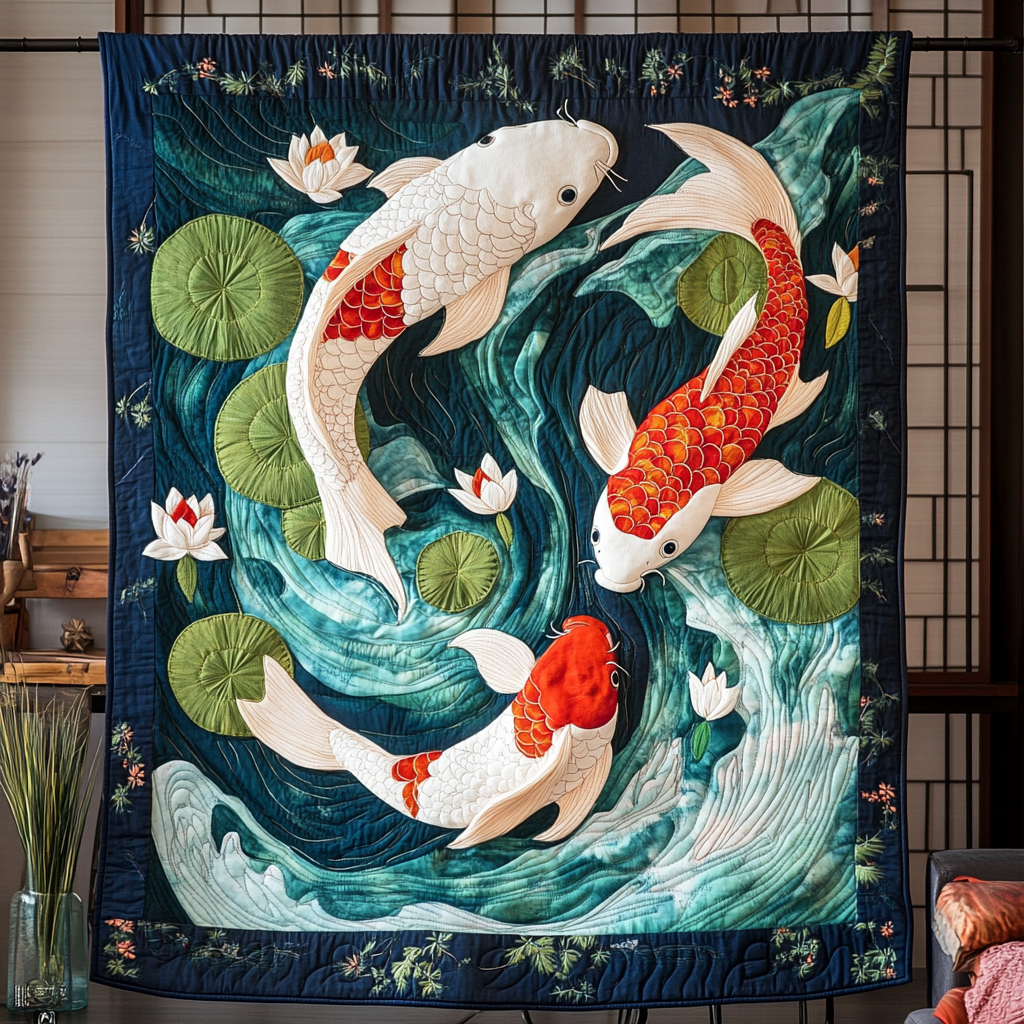 Koi Harmony Quilted Blanket Bed Room Decor Unusual Christian Gifts - Bancroftclothings