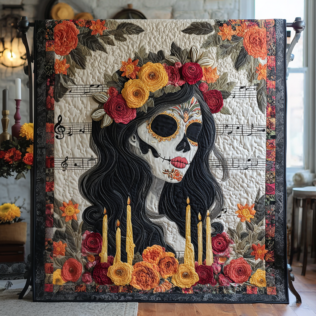 La Reina de los Muertos Quilted Blanket Sofa Couch Throw Blanket Gifts For People Who Like Skulls - Bancroftclothings