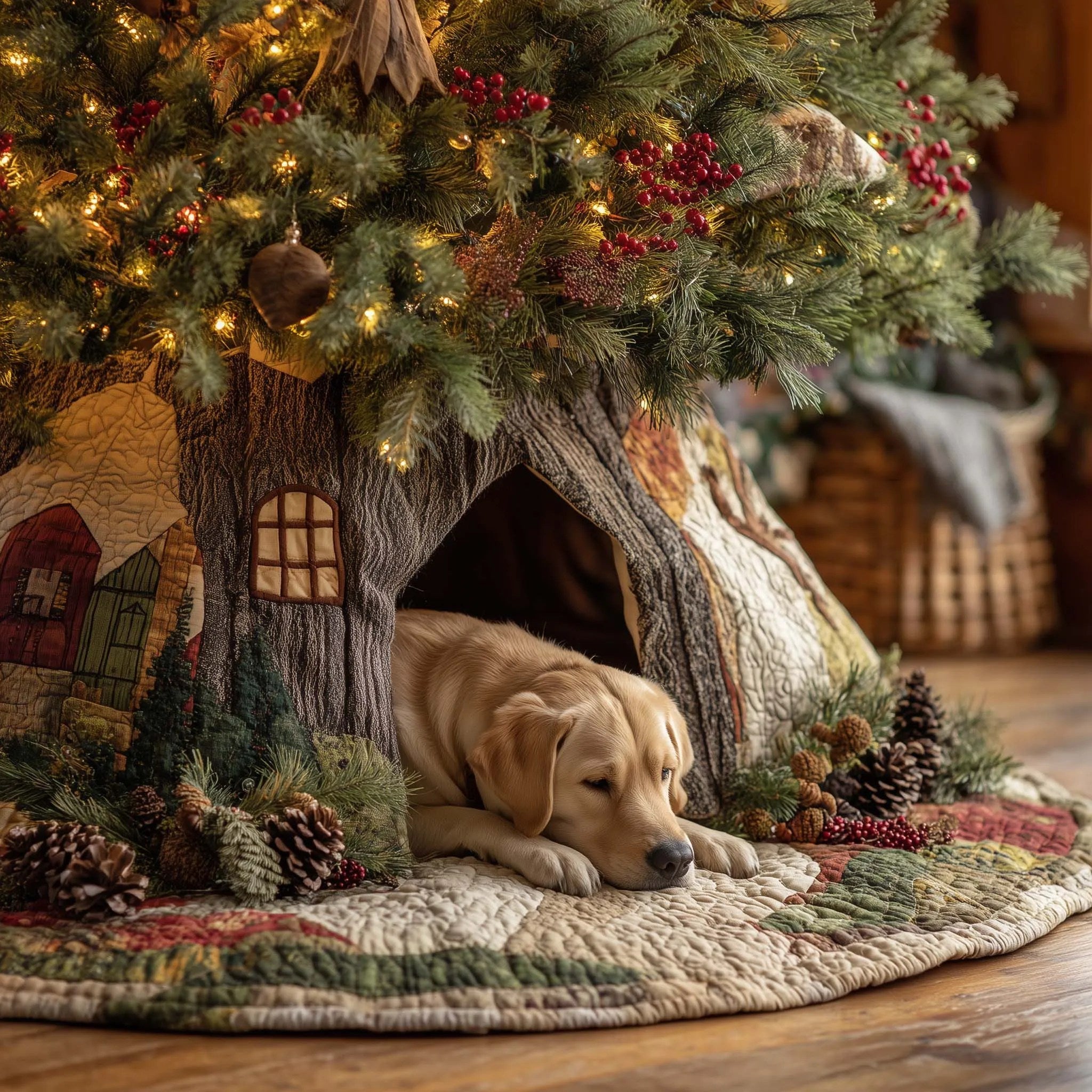 Labrador Retriever Quilted Tree Skirt Aesthetic Home Decor Christmas Gifts For Labrador Lovers - Bancroftclothings