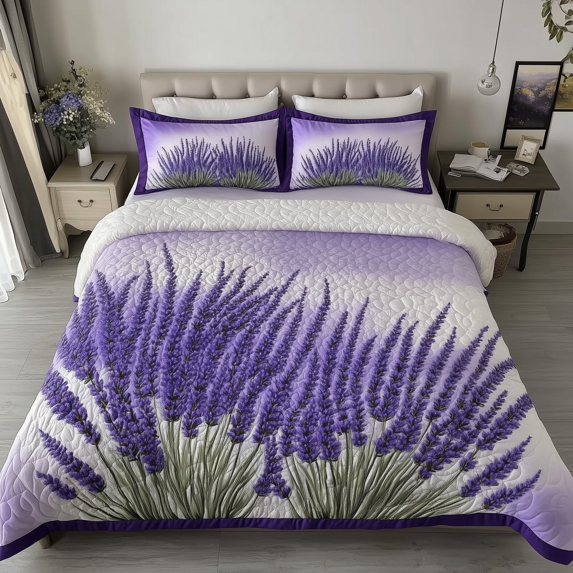 Lavender Charm Quilted Bedding Set Lavender Decor Best Floral Bedding Ideas - Bancroftclothings
