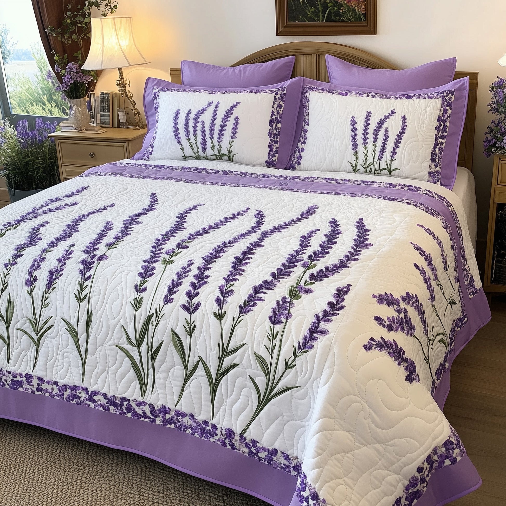 Lavender Charm Quilted Bedding Set Lavender Fields Bedding Ideas Gifts - Bancroftclothings