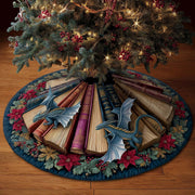 Library Dragon Quilted Tree Skirt Fantasy Themed Aesthetic Home Decor Bookish Xmas Gifts - Bancroftclothings