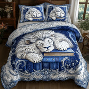 Lion Lore Quilted Bedding Set Classic Resting Lion Decor Peaceful Animal Design Presents - Bancroftclothings