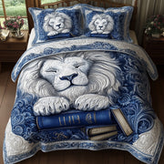Lion Lore Quilted Bedding Set Classic Resting Lion Decor Peaceful Animal Theme Gifts - Bancroftclothings