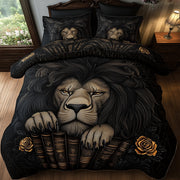 Lion On Books Quilted Bedding Set Classic Resting Lion Decor Peaceful Animal Design Gifts - Bancroftclothings