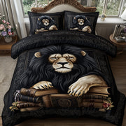 Lions Library Quilted Bedding Set Classic Lion Decor Best Wildlife Design Gifts - Bancroftclothings