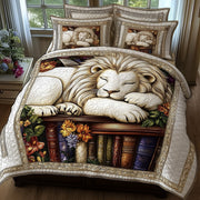 Lions Library Quilted Bedding Set Classic Resting Lion Decor Peaceful Lion Design Gifts - Bancroftclothings
