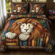 Lions Library Quilted Bedding Set Resting Lion With Books Decor Bedding Gifts For Lion Lovers - Bancroftclothings