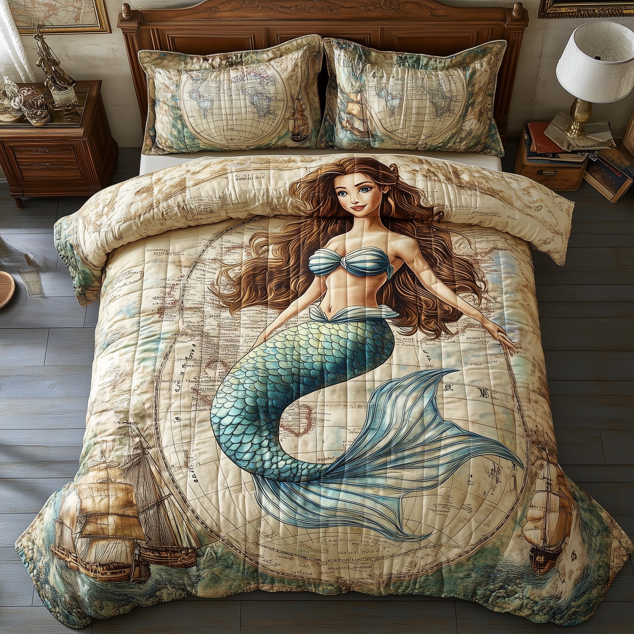 Little Mermaid Quilted Bedding Set Fantasy Mermaid Bedding Ideas Gifts - Bancroftclothings