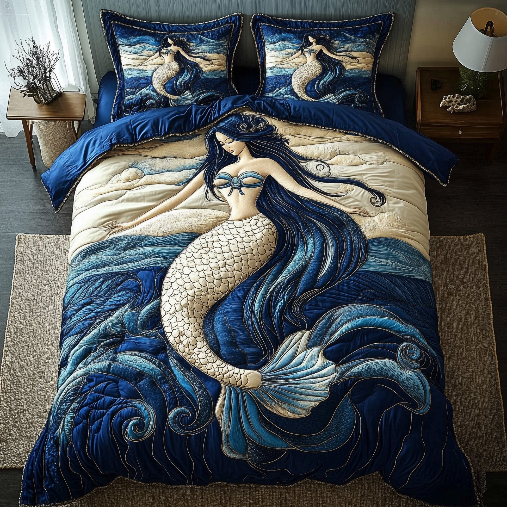 Little Mermaid Quilted Bedding Set Ocean Princess Illustration Best Mermaid Bedding Ideas - Bancroftclothings