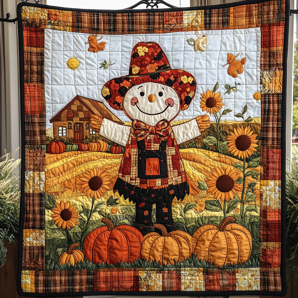 Little Scarecrow Quilted Blanket Cozy Fall Blankets Skull Birthday Presents - Bancroftclothings