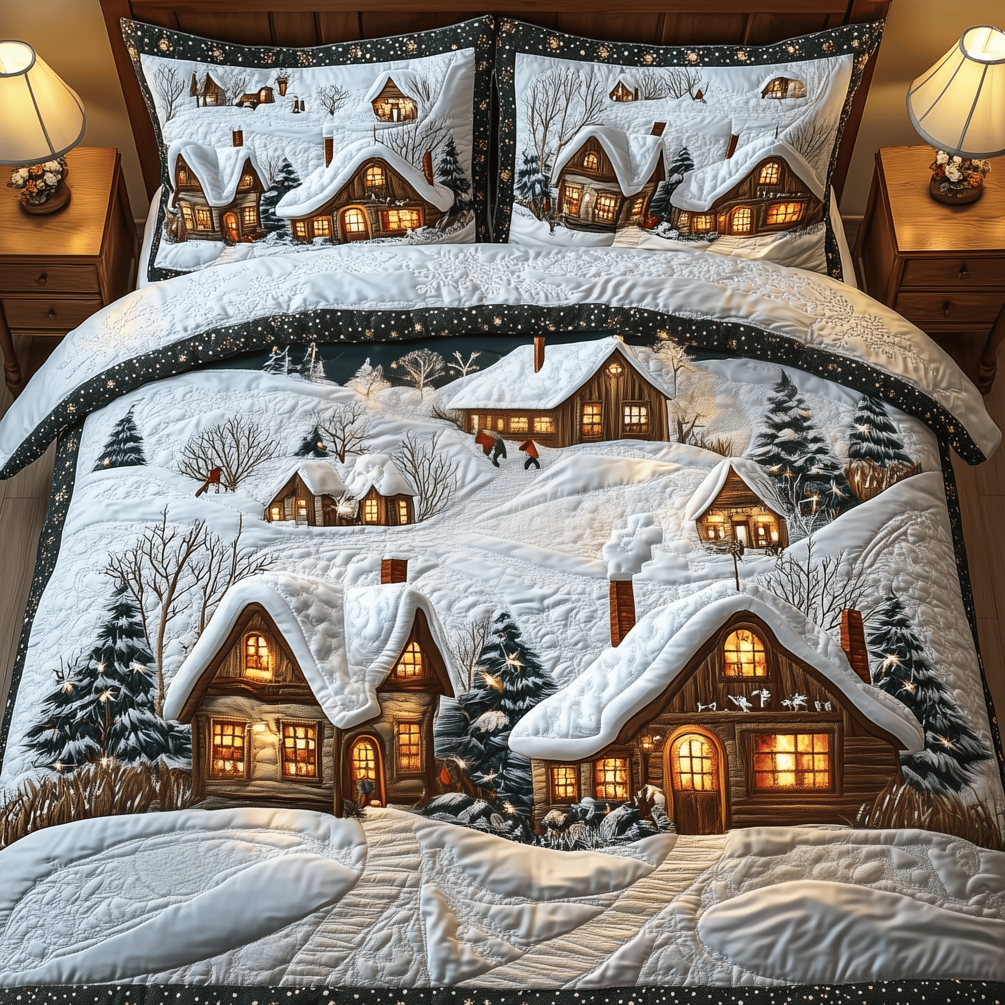 Magical Christmas Village Quilted Bedding Set Stay warm this winter Christmas Gifts For My Wife - Bancroftclothings