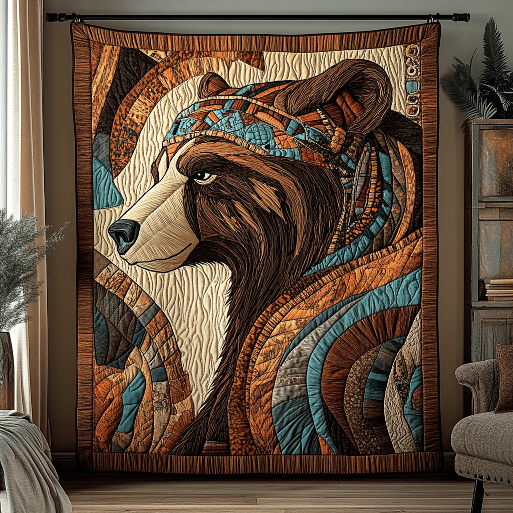Majestic Bear Quilted Blanket Sofa Couch Throw Blanket Native American Dad Birthday Gifts - Bancroftclothings