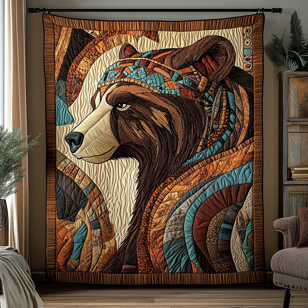 Majestic Bear Quilted Blanket Sofa Couch Throw Blanket Native American Dad Birthday Gifts - Bancroftclothings