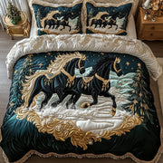 Majestic Black Horse Quilted Bedding Set Running Horse Xmas Day Theme Horse Lovers Gifts - Bancroftclothings