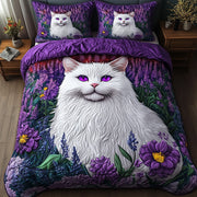 Majestic Cat Quilted Bedding Set Elegant Cat Portrait Floral Design Cat Lovers Bedding Gifts - Bancroftclothings