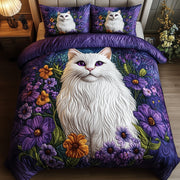 Majestic Cat Quilted Bedding Set Fancy Cat Flowers Floral Design Cat Lovers Bedding Gifts - Bancroftclothings