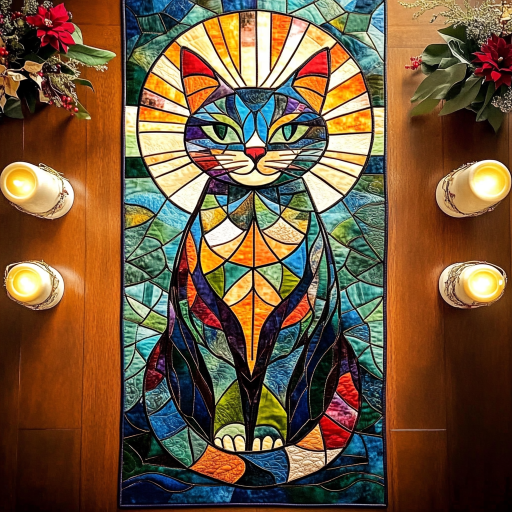 Majestic Cat Quilted Table Runner Christmas Holiday Dining Table Runner Cat Christmas Present Ideas - Bancroftclothings